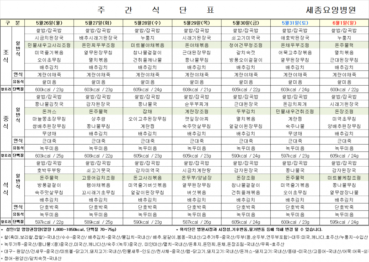 세종요양병원 25년 5월 넷째 주 식단표 첨부이미지 : 5월_넷째주.png