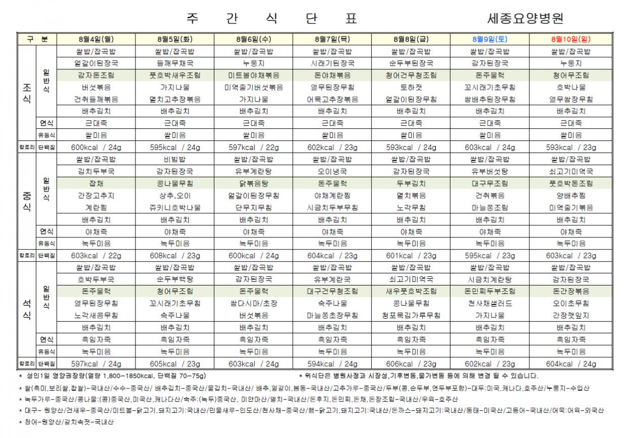 세종요양병원 25년 8월 둘째주 식단표 첨부이미지 : 08.04-08.10.png