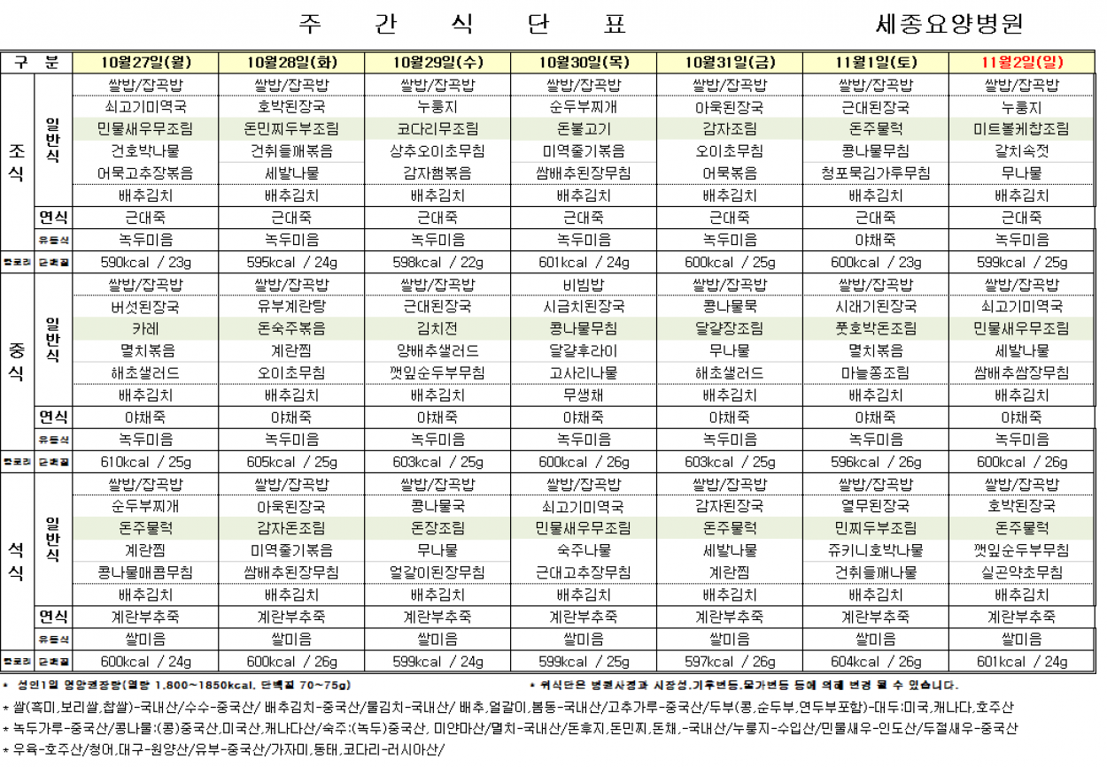 세종요양병원 10월 다섯째 주 식단표(25/10/27~11/2) 첨부이미지 : 20251027_093303.png