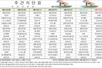 세종요양병원 9월 셋째 주 식단표(26/09/21~09/27)