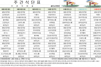 세종요양병원 9월 넷째 주 식단표(26/09/28~10/04)